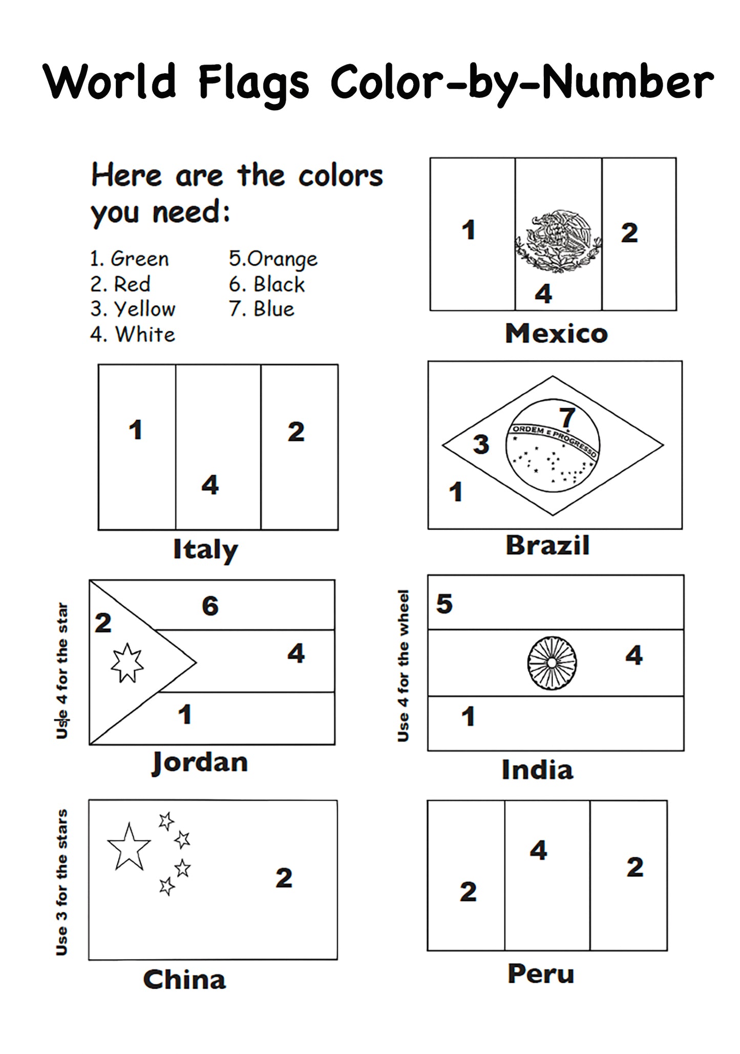 Coloring by Numbers 7 Flags