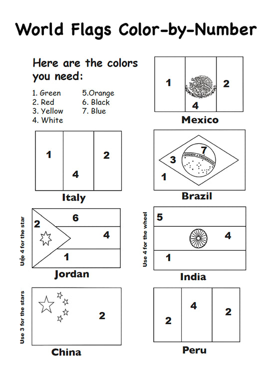 Coloring by Numbers 7 Flags